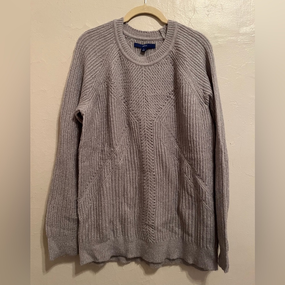 Apt. 9 Gray/Silver Pointelle Shine Crewneck Sweater | NWT